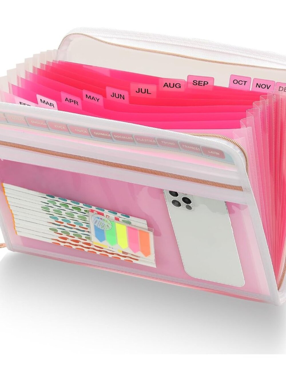 Accordion File Organizer, 13 Pocket Expanding File Folder, Pink
